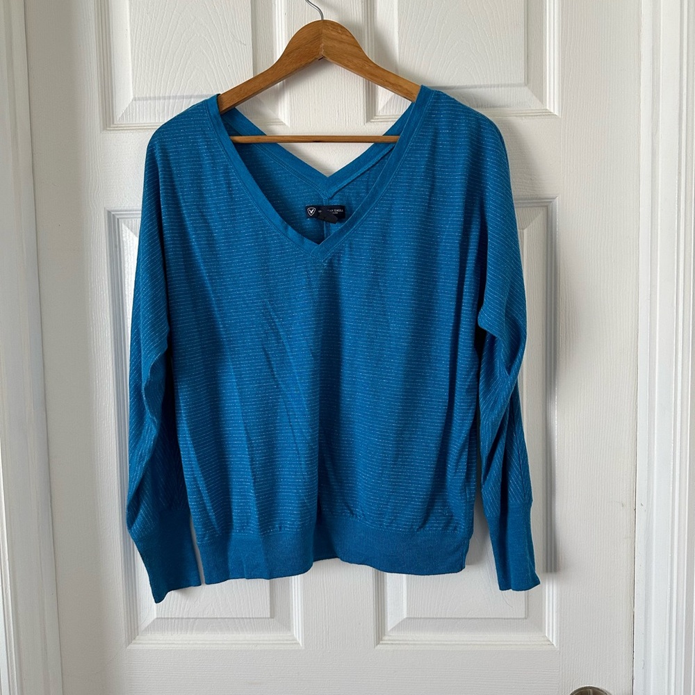 Blue V-Neck Women's Light Sweater
